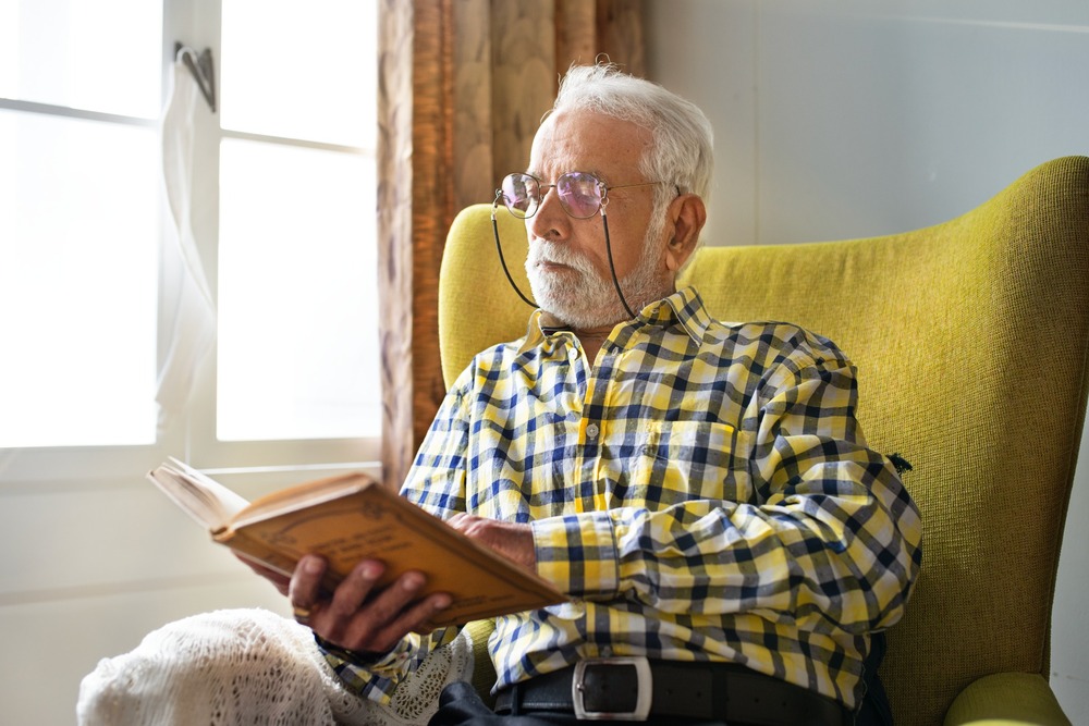 A man reading a book.